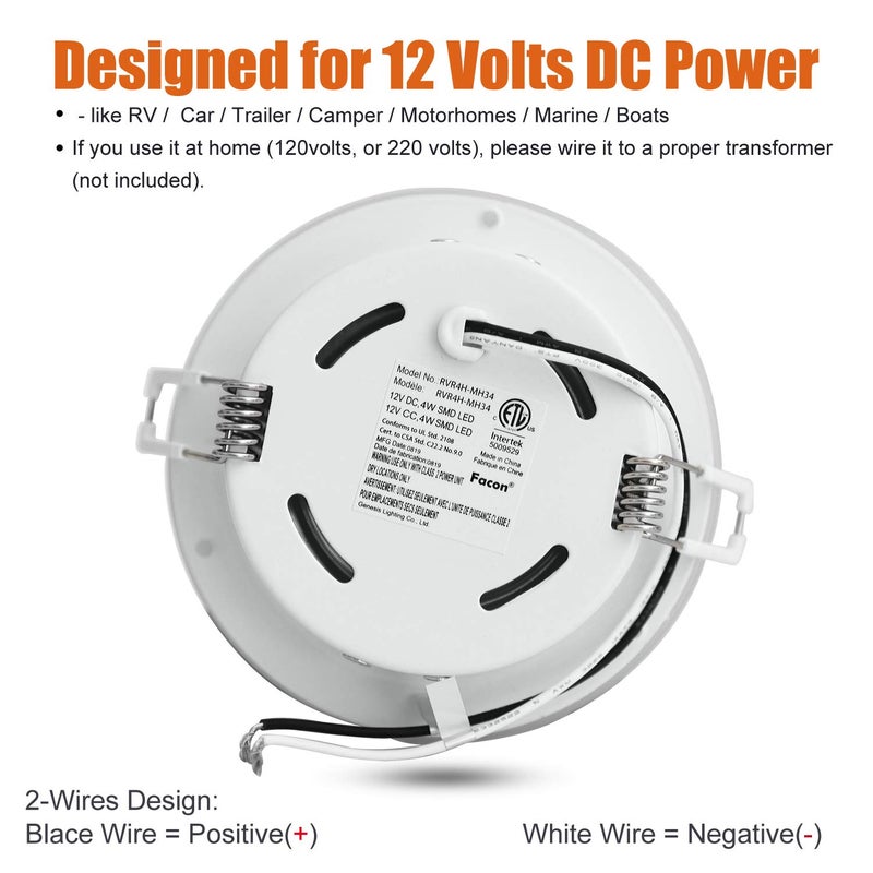 Facon 4.5inch 12V LED RV Puck Light - 6 Packs, 3400K Warm White, Full Aluminum Recessed 12Volt Interior Ceiling Lights for RV, Camper, Trailer, Boat, ETL Certified - Image 5